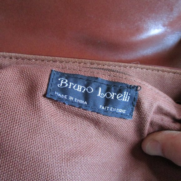 Brown leather wicker style handbag with long strap. Bruno Lorelli. 12x10" Used. - Picture 4 of 12